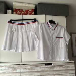 Chic White Skirt Set with Red and Blue Accents